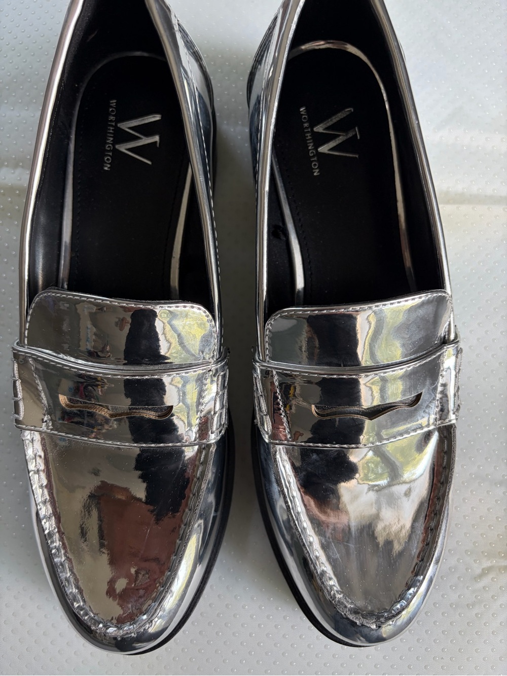Worthington Metallic Silver Penny Loafers